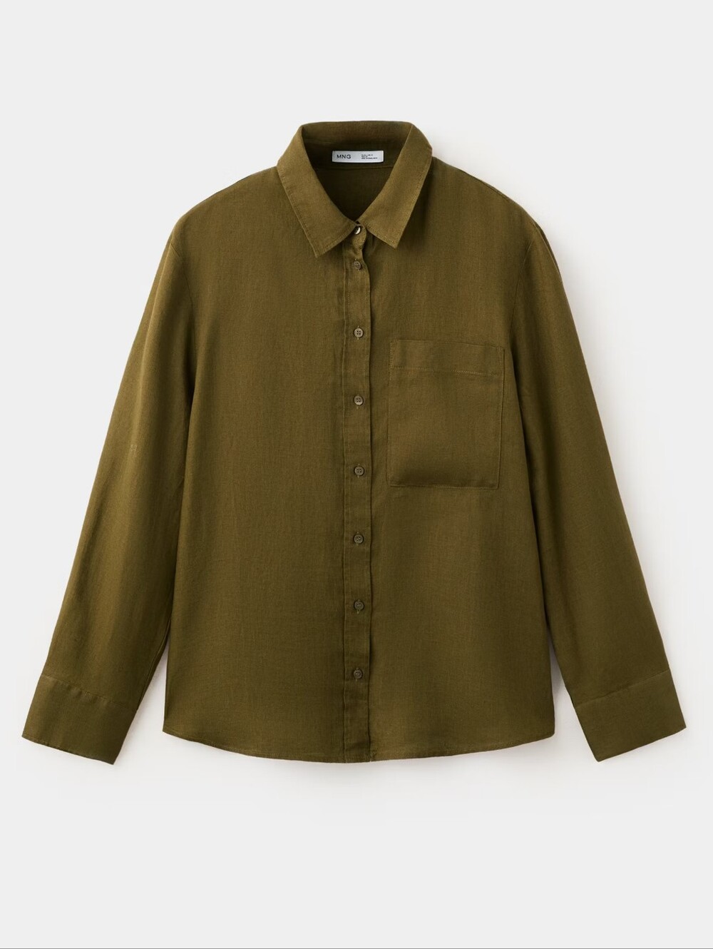 Mango Pocket Linen Shirt - Olive Green, Size L